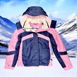 Columbia Coat Youth Large 14/16 Pink & Blue Jacket  Ski Outdoors Detachable Hood